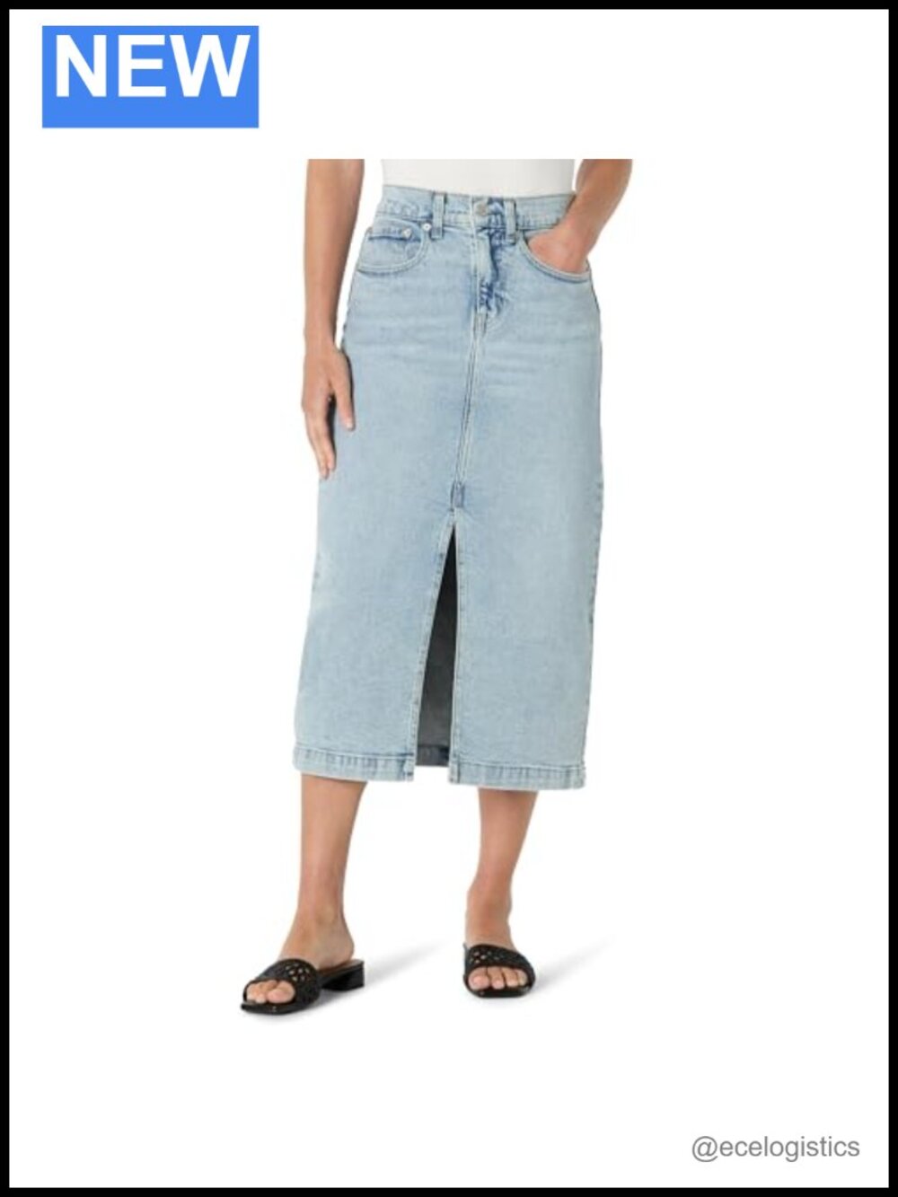 Women's High-Rise Long Denim Jean Skirt A-Line Midi 5-Pocket
